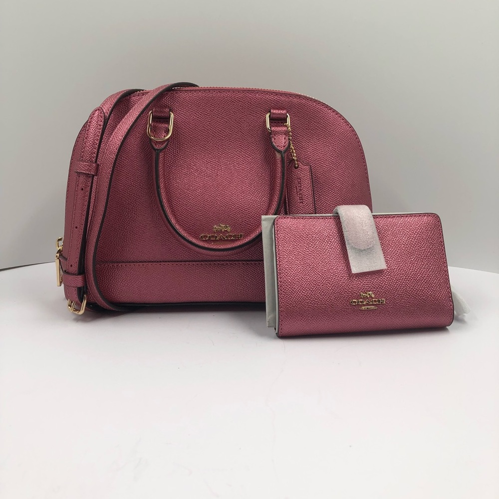 NWT - Coach Mini Sierra in Antique Metallic Blush with matching wallet